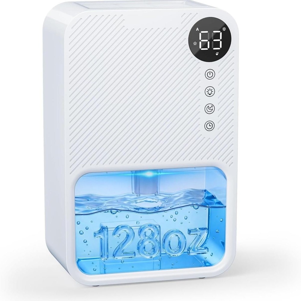 Mini Dehumidifier WB-EDH22-007 128oz Tank 1000 Sq Ft White Quiet Timer LED
